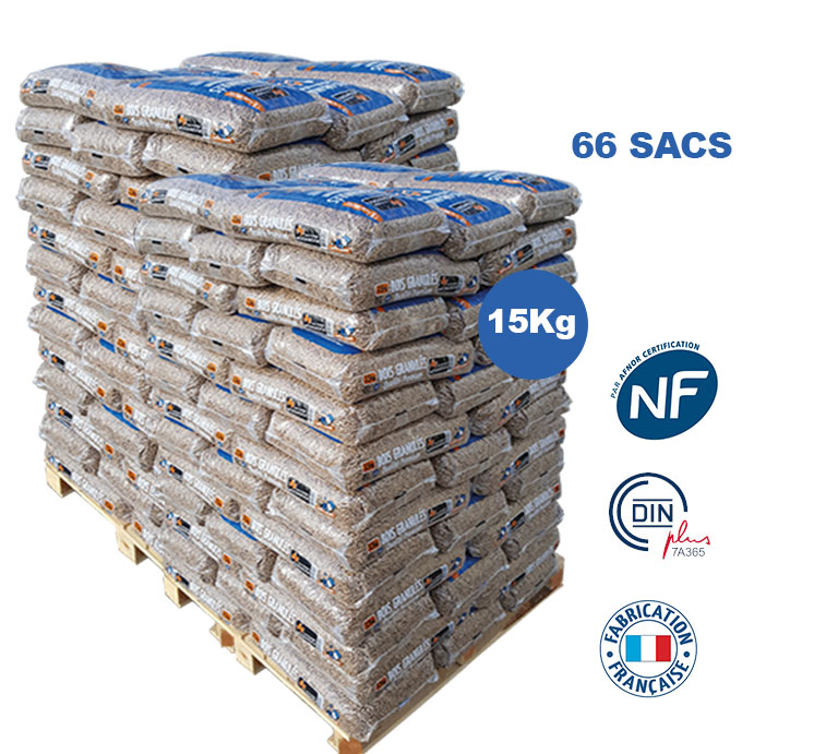 Granulés de Bois Français Woodstock® Premium – Palette 990kg (66 sacs)